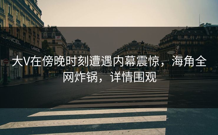 大V在傍晚时刻遭遇内幕震惊，海角全网炸锅，详情围观